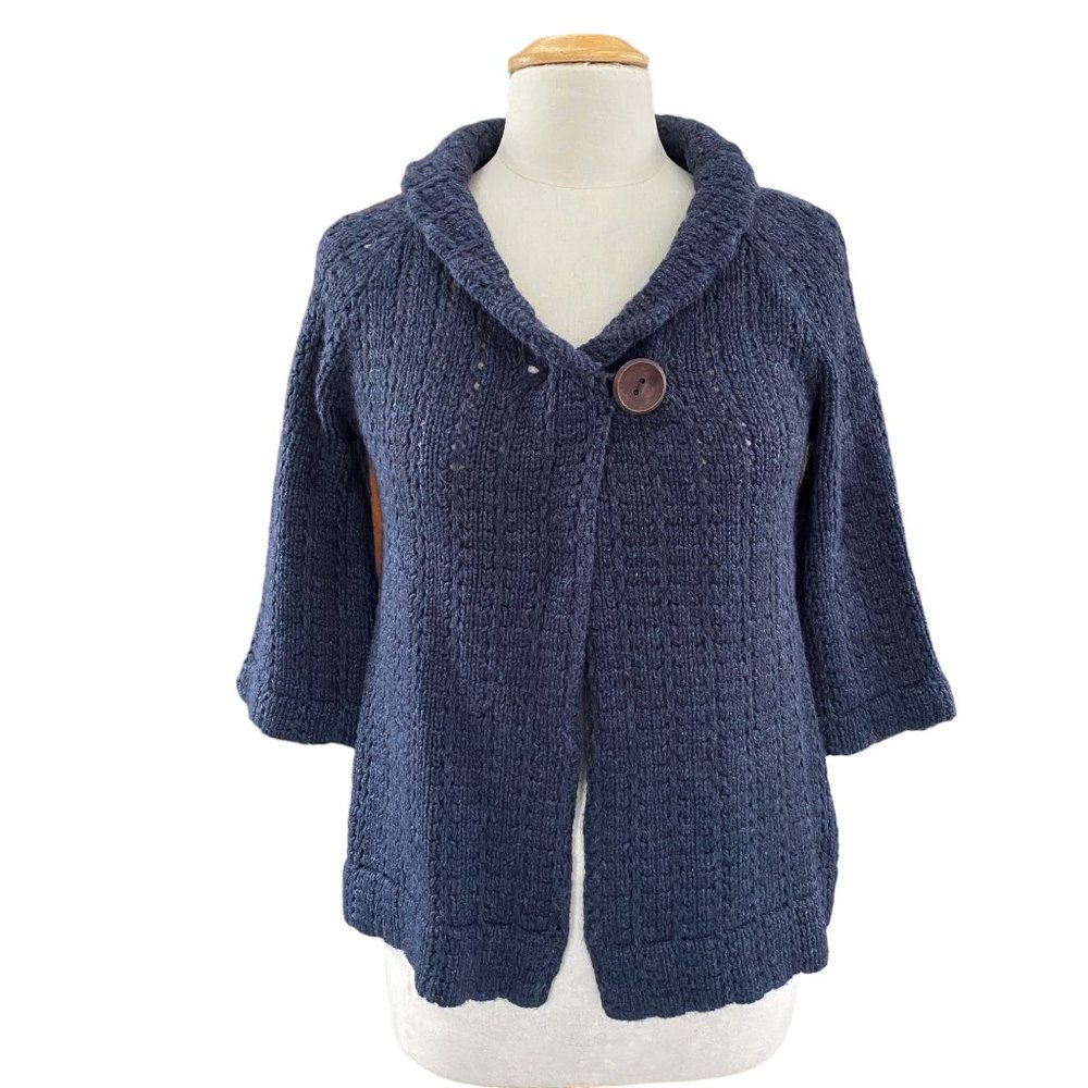 Twiggy Lambswool Pointelle Knit Cardigan Blue Coastal Cottagecore Quiet Luxury-S - Picture 6 of 16